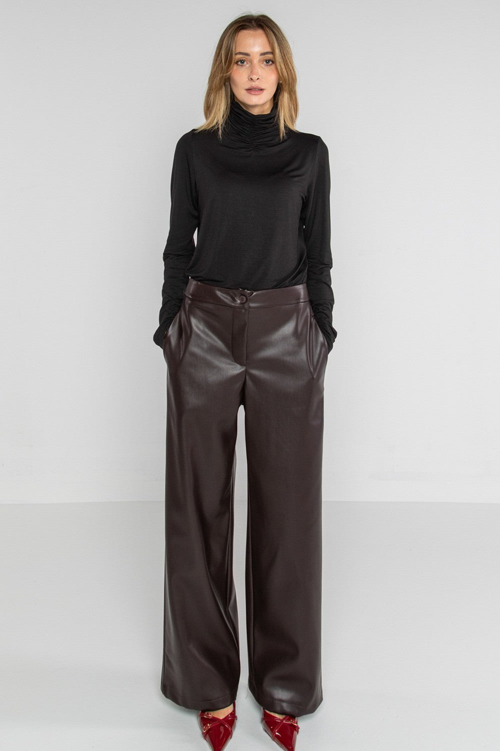 Lokita - pantalone straigt in ecopelle 1214 lok1538 moro