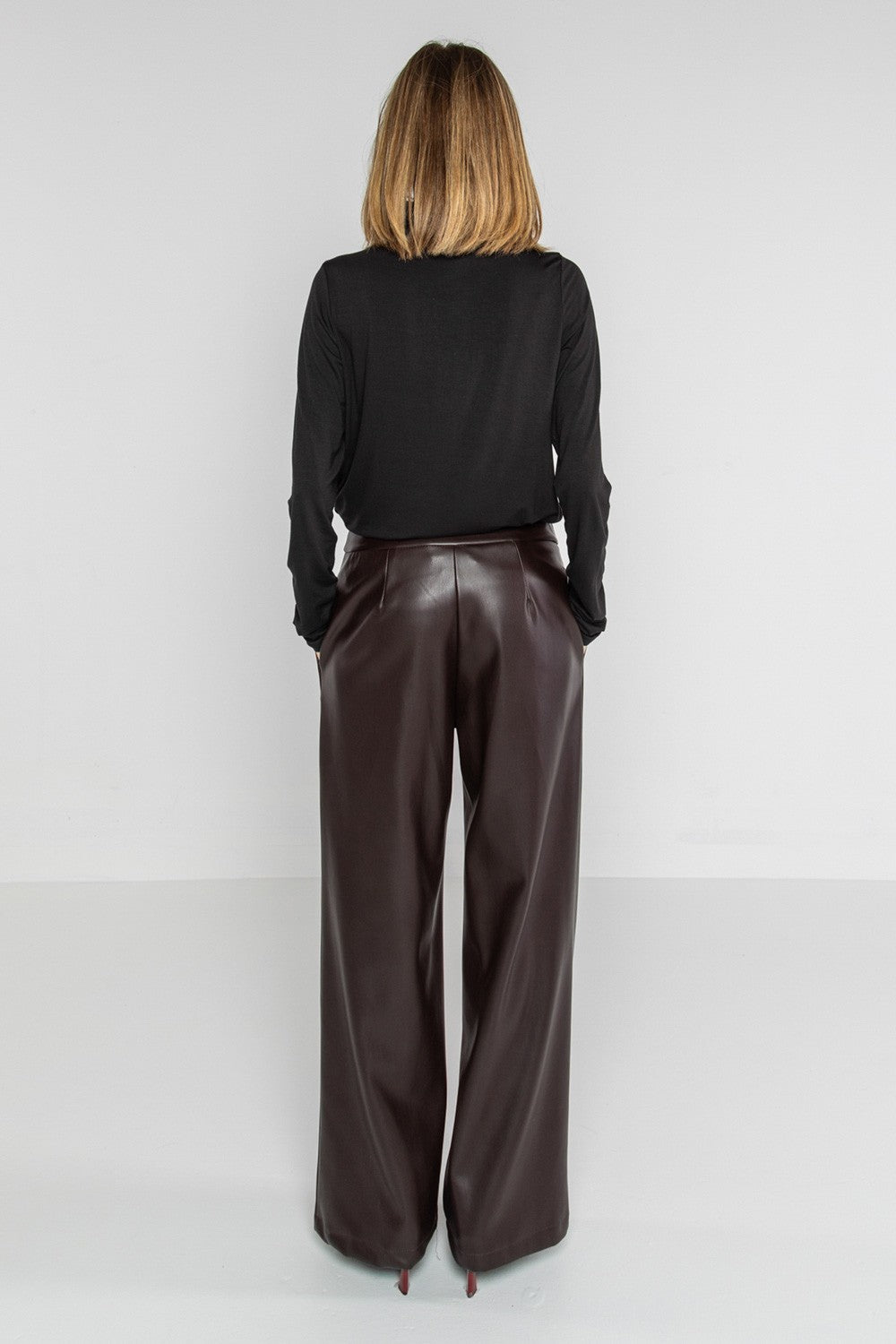 Lokita - pantalone straigt in ecopelle 1214 lok1538 moro