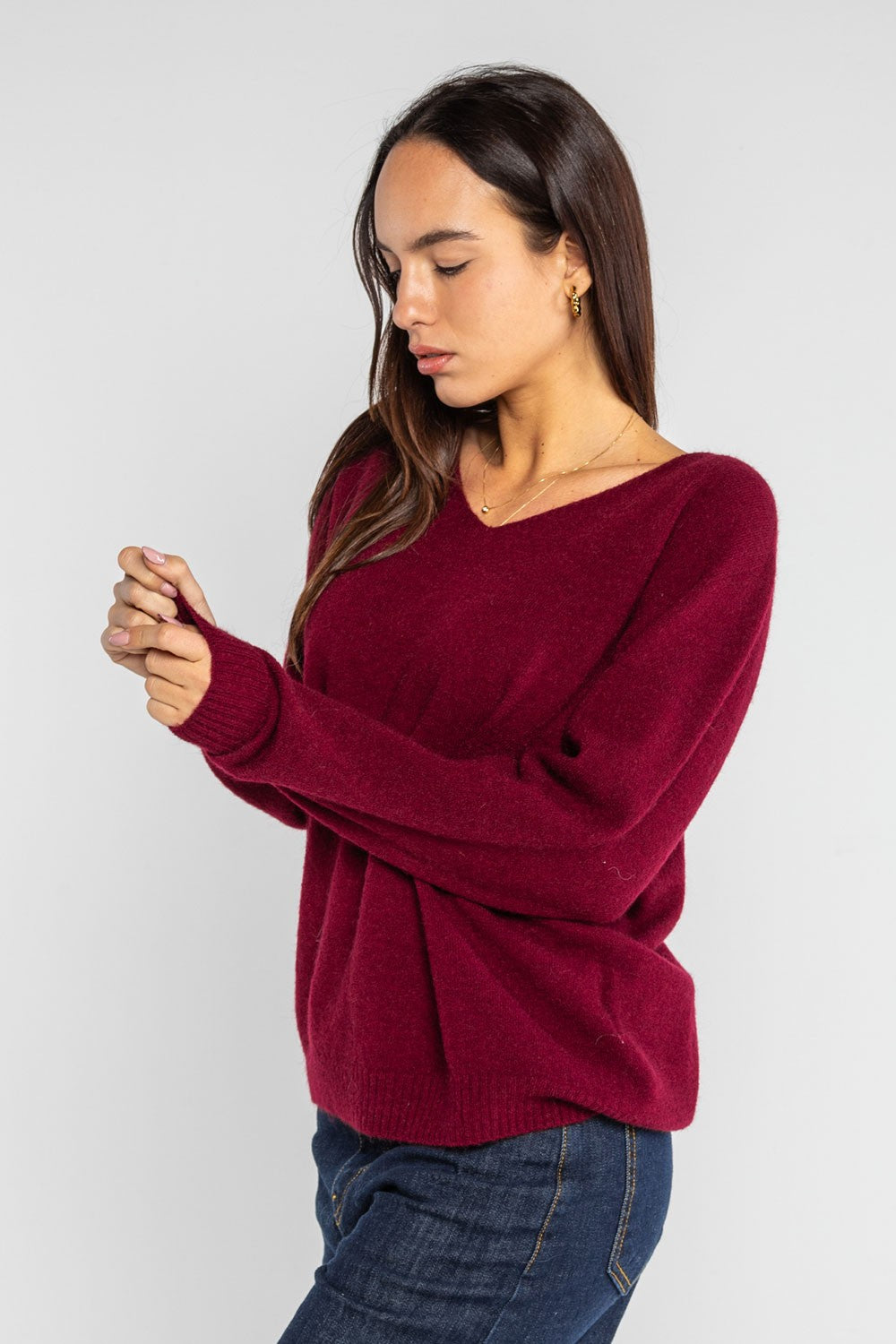Lokita - pullover scollo a v 1253 lok0910 burgundy