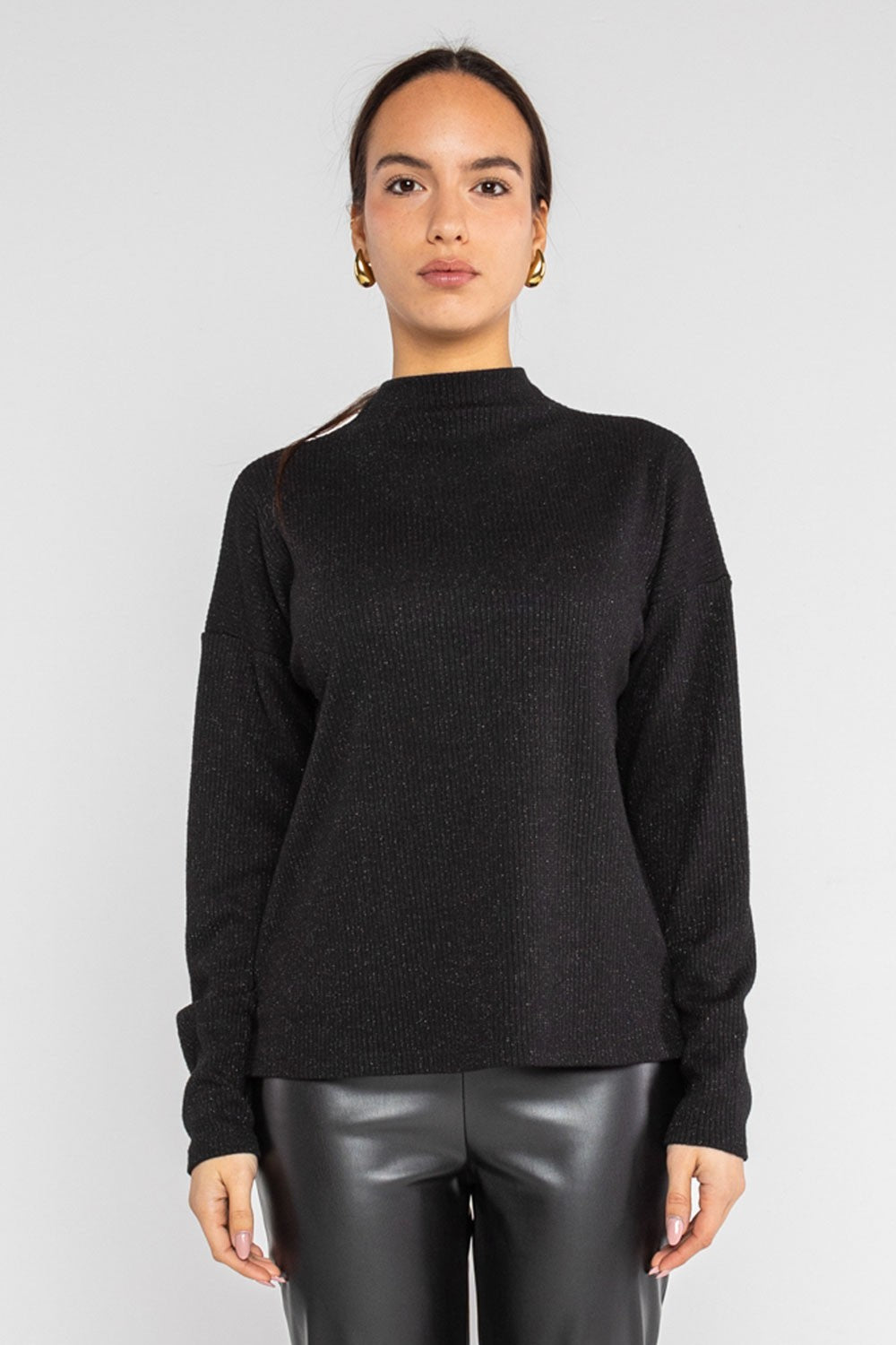 Lokita - maglia scollo cratere in costina filo lamè 999 lok10927 nero