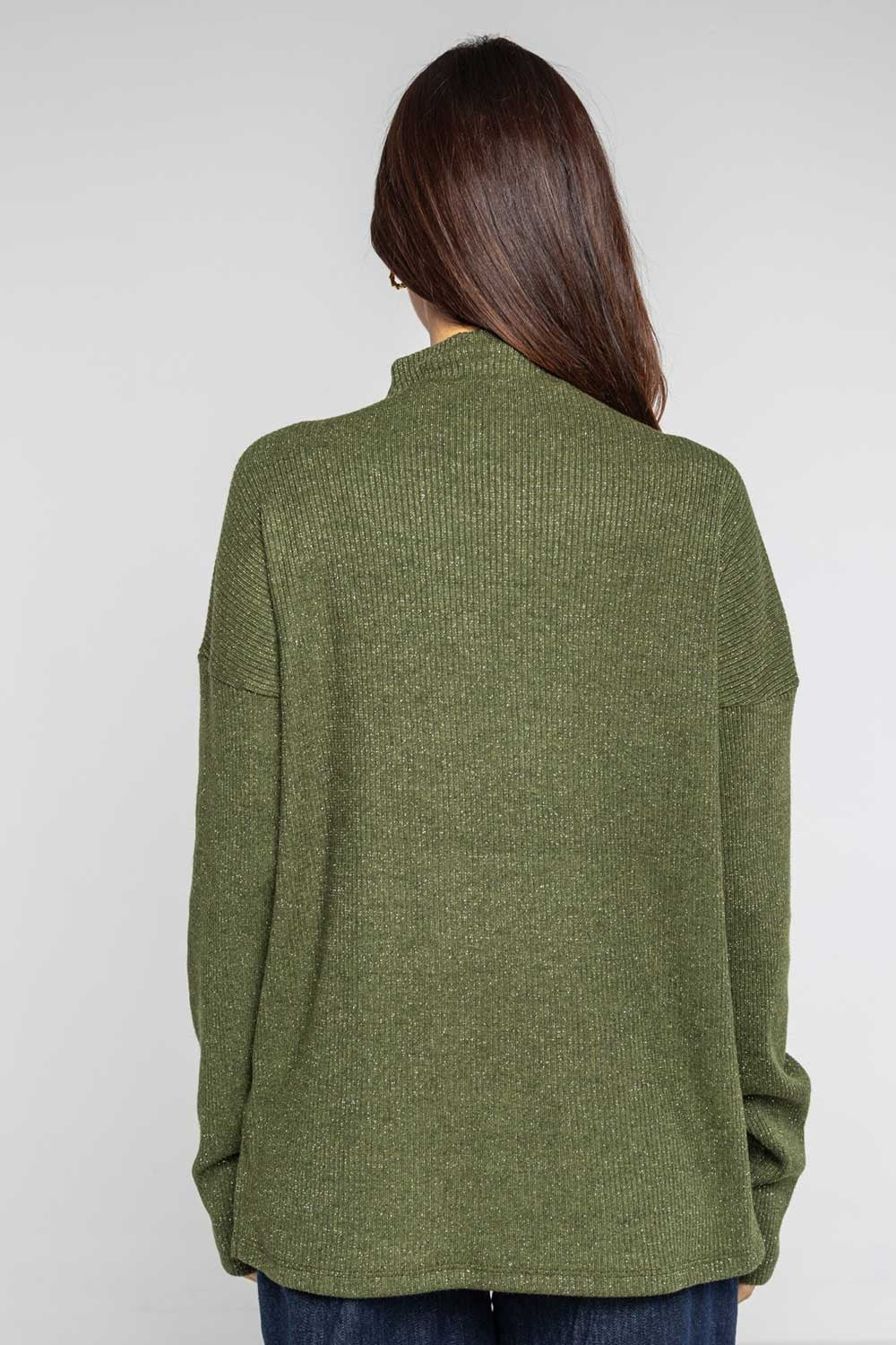 Lokita - maglia scollo cratere in costina filo lamè 999 lok10927 verde