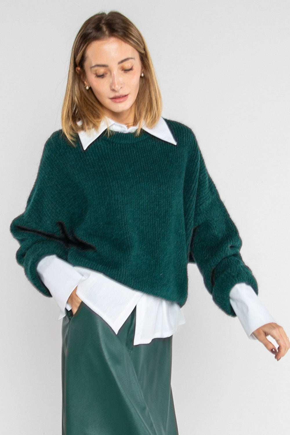 Lokita - pullover misto mohair manica traforata 1266 lok21126 verde bottiglia