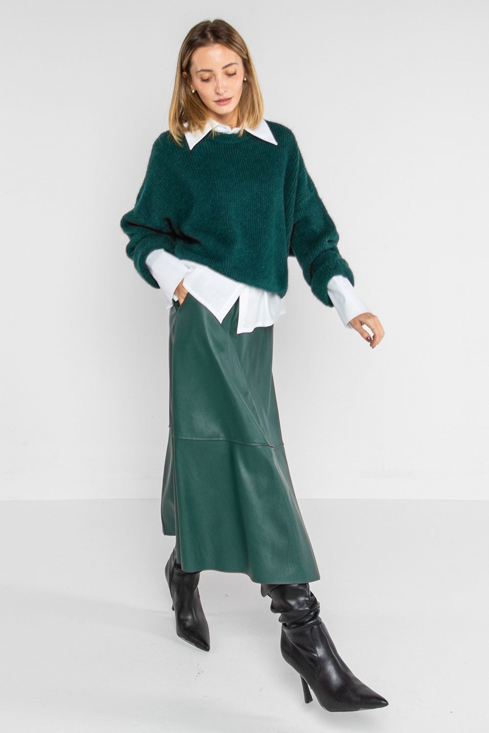 Lokita - pullover misto mohair manica traforata 1266 lok21126 verde bottiglia