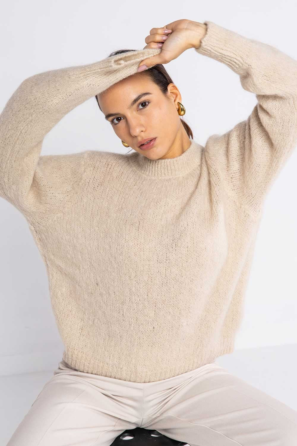 Lokita - girocollo in maglia misto mohair 1164 lok5083 sabbia