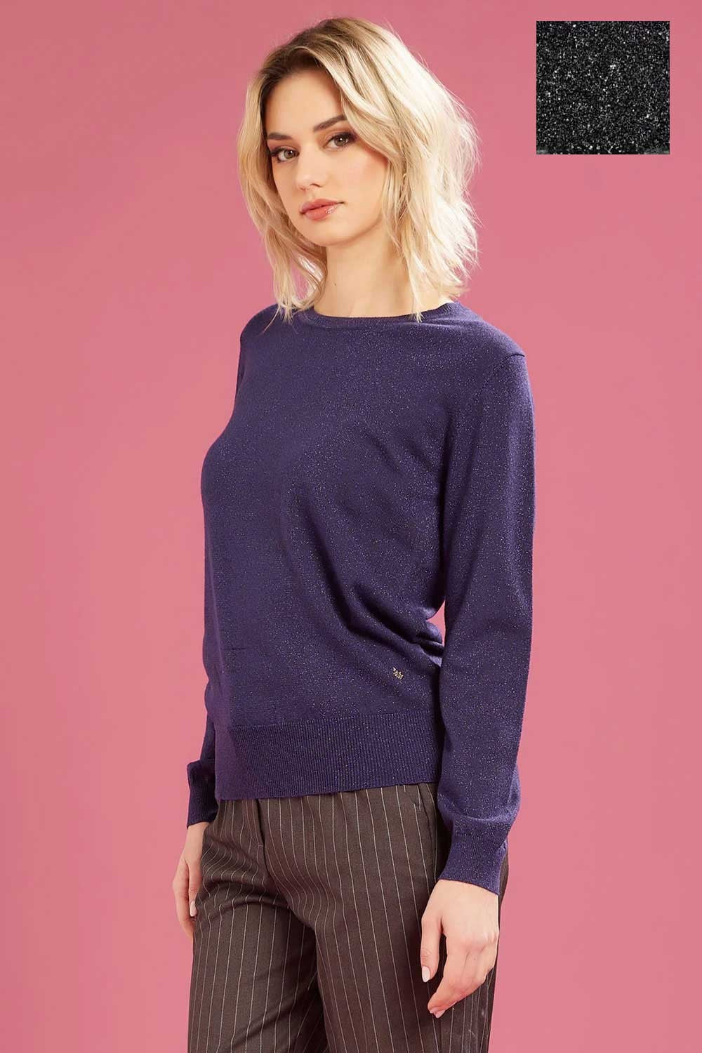 Fresh flower - maglia girocollo lurex ff622 nero