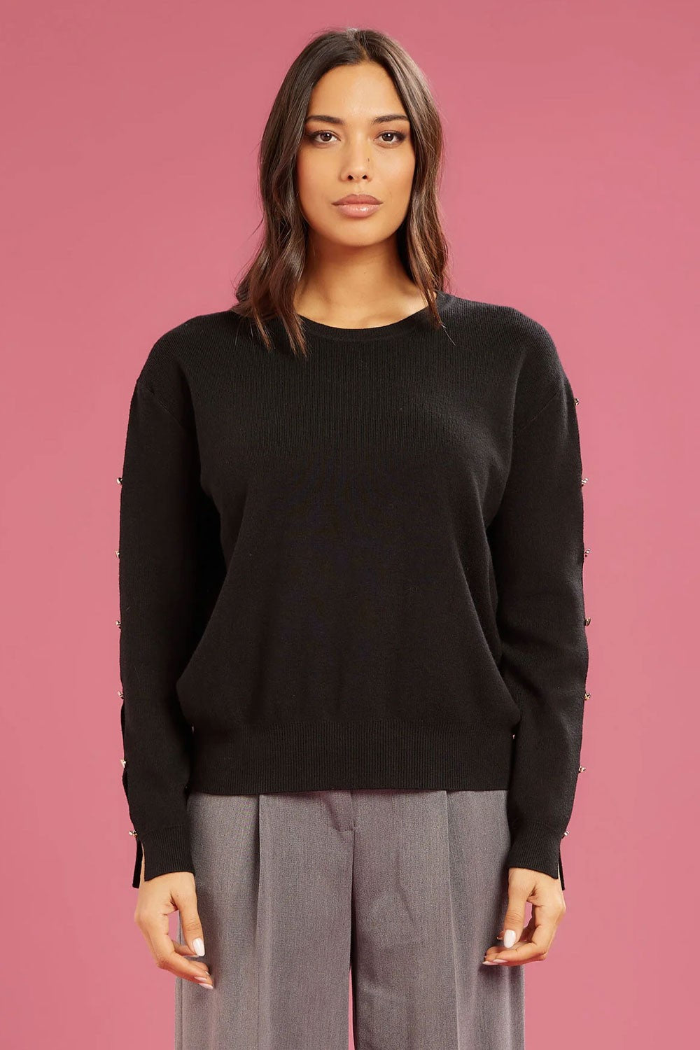 Fresh flower - maglia girocollo bt maniche ff722 nero