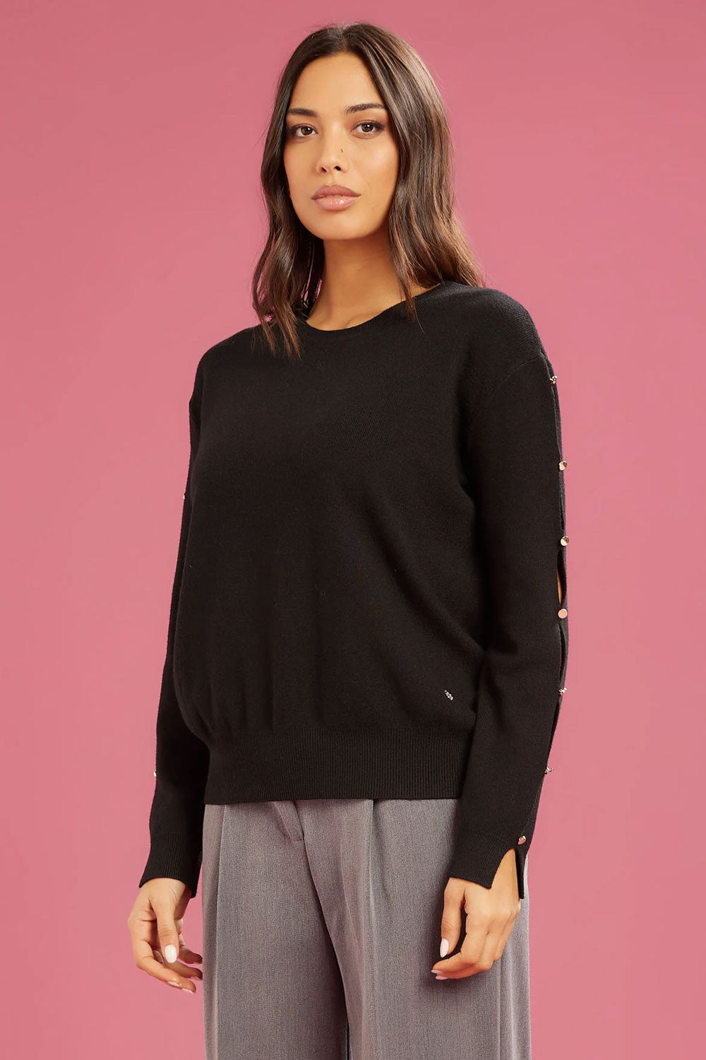 Fresh flower - maglia girocollo bt maniche ff722 nero