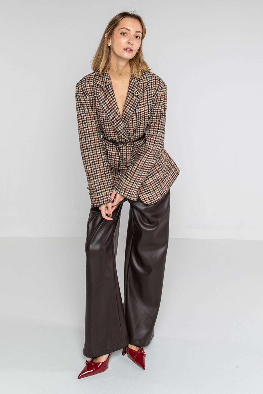 Lokita - cappotto blazer check con spille e cintura 1194 lok07896 fantasia