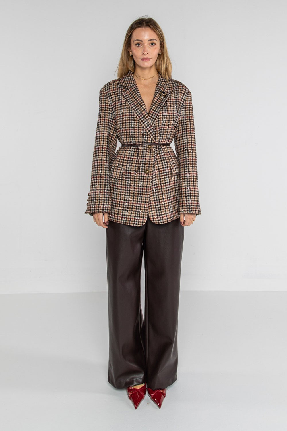 Lokita - cappotto blazer check con spille e cintura 1194 lok07896 fantasia