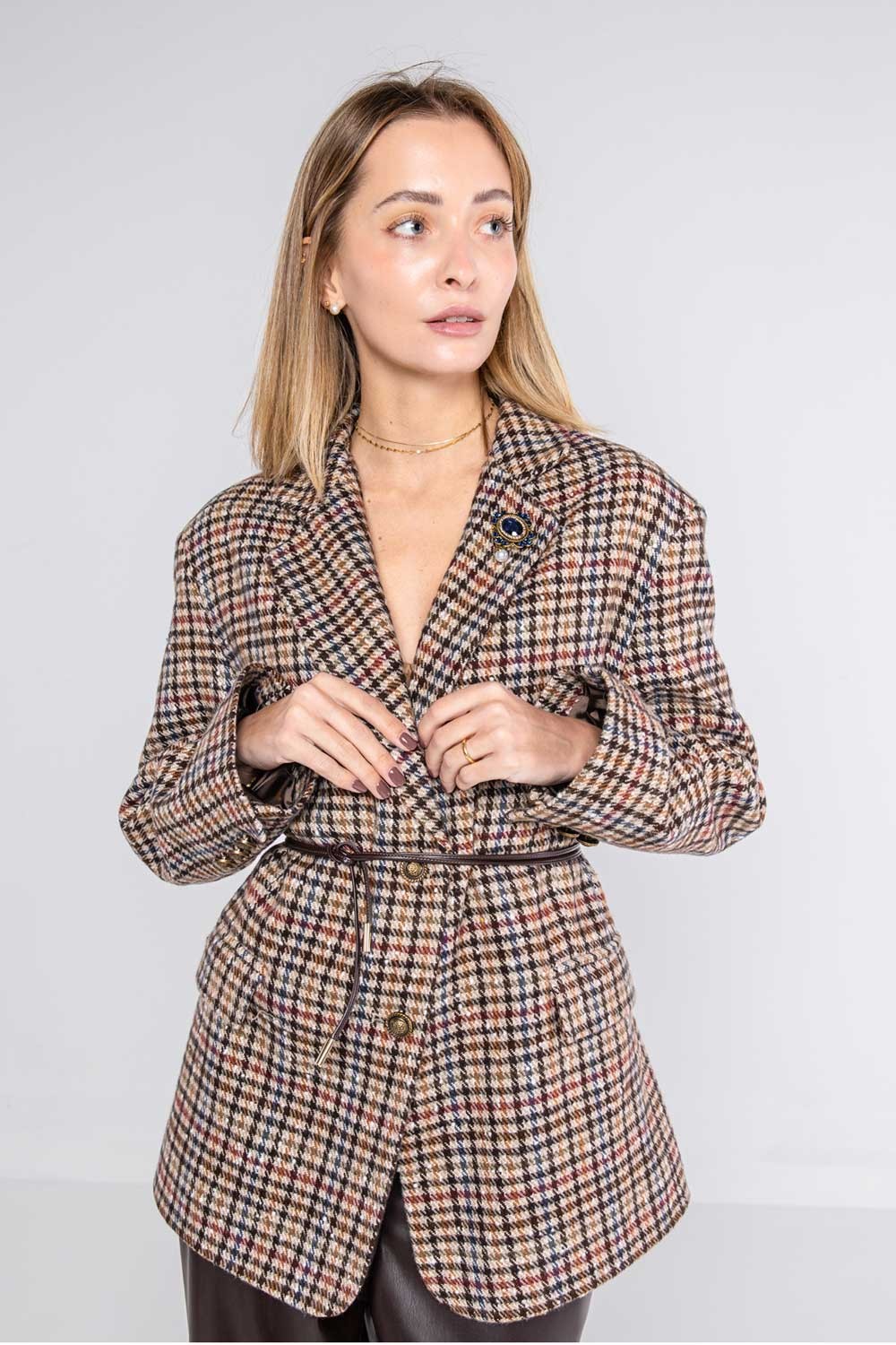 Lokita - cappotto blazer check con spille e cintura 1194 lok07896 fantasia
