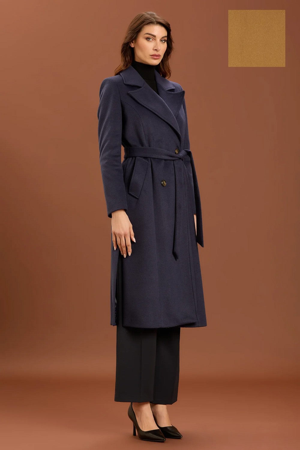 Take two - cappotto lungo con cinta dt01223 cammello