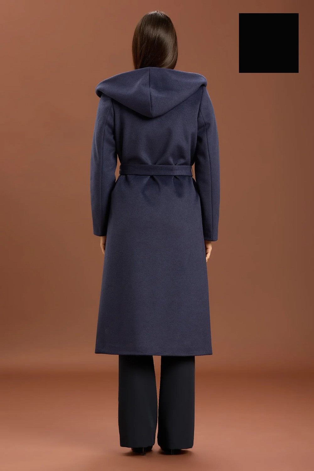 Take two - cappotto lungo con cinta e cappuccio dt01239 nero