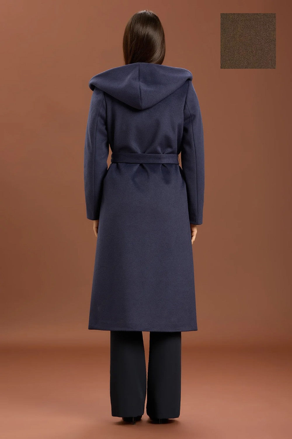 Take two - cappotto lungo con cinta e cappuccio dt01239 moro