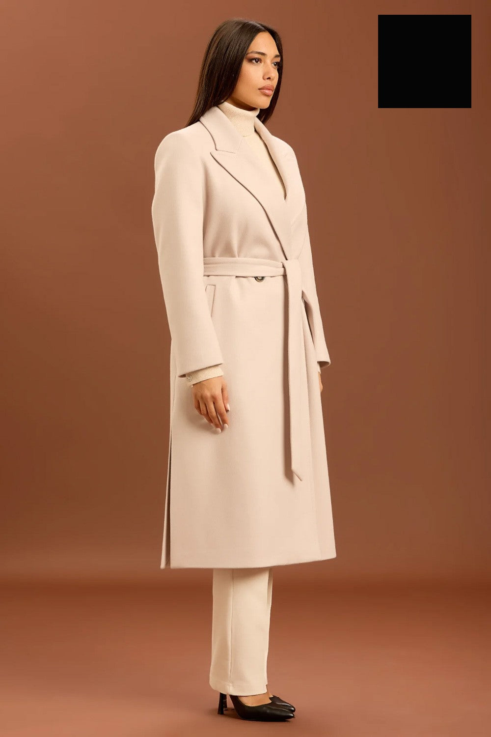 Take two - cappotto con cinta e punto mf dt01245 nero