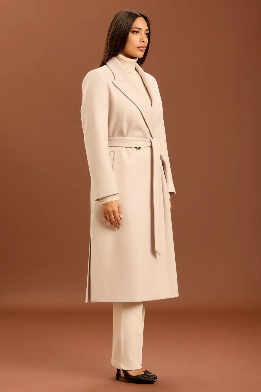 Take two - cappotto con cinta e punto mf dt01245 beige