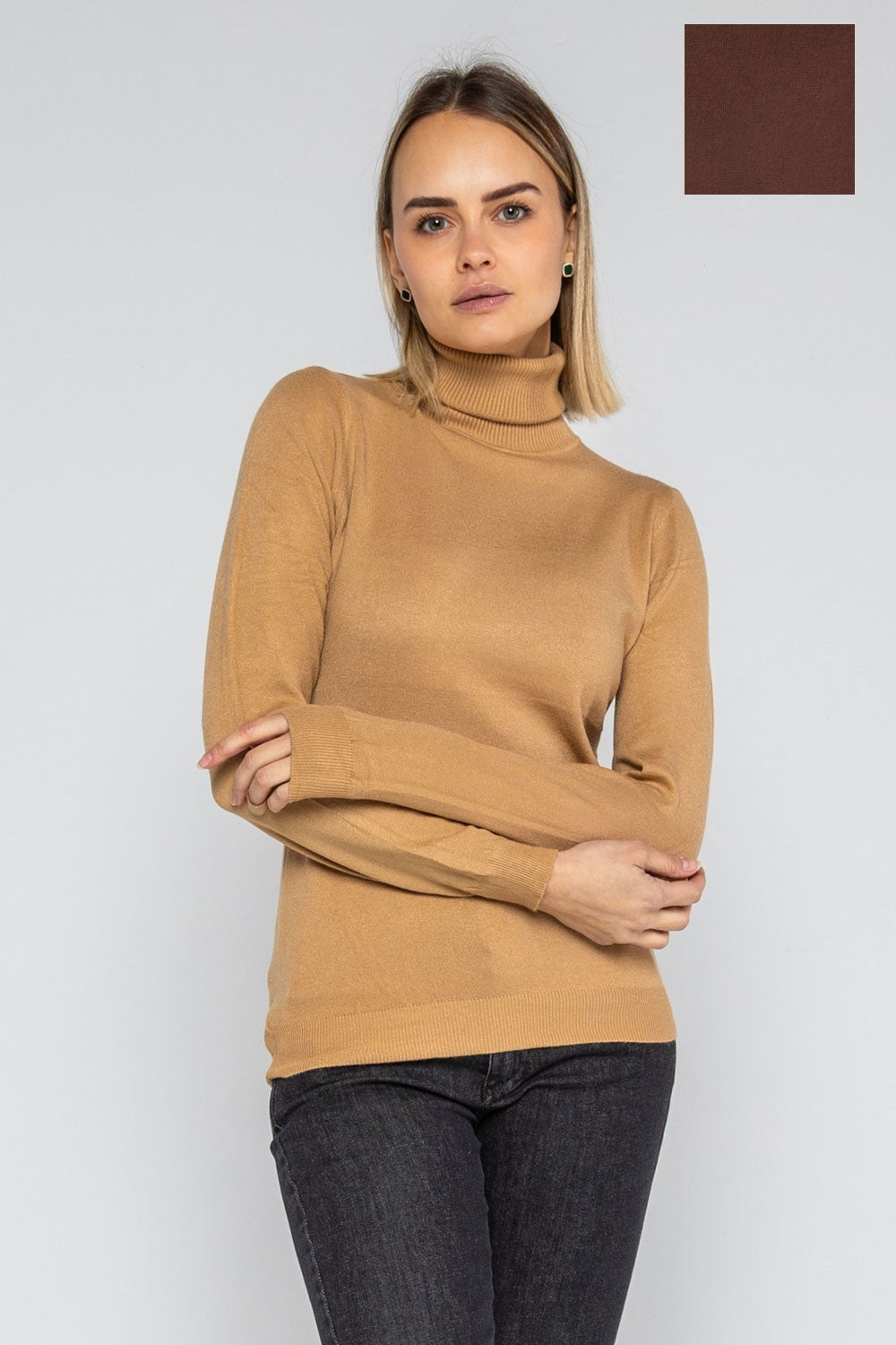 Lokita - dolcevita basic in maglia di viscosa 0090 lok56830 coccio