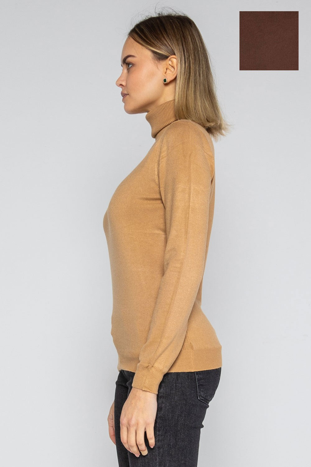 Lokita - dolcevita basic in maglia di viscosa 0090 lok56830 coccio