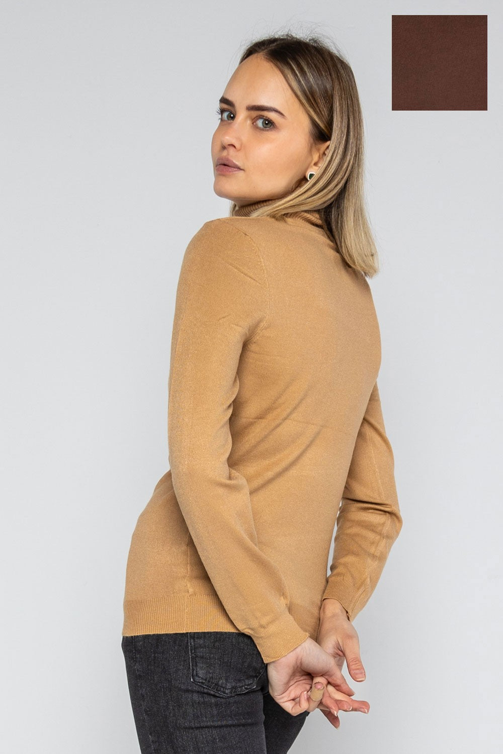Lokita - dolcevita basic in maglia di viscosa 0090 lok56830 coccio