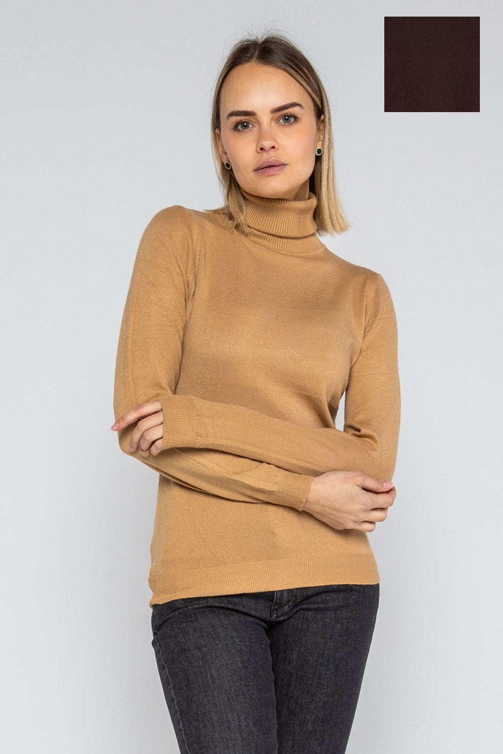 Lokita - dolcevita basic in maglia di viscosa 0090 lok56830 moro