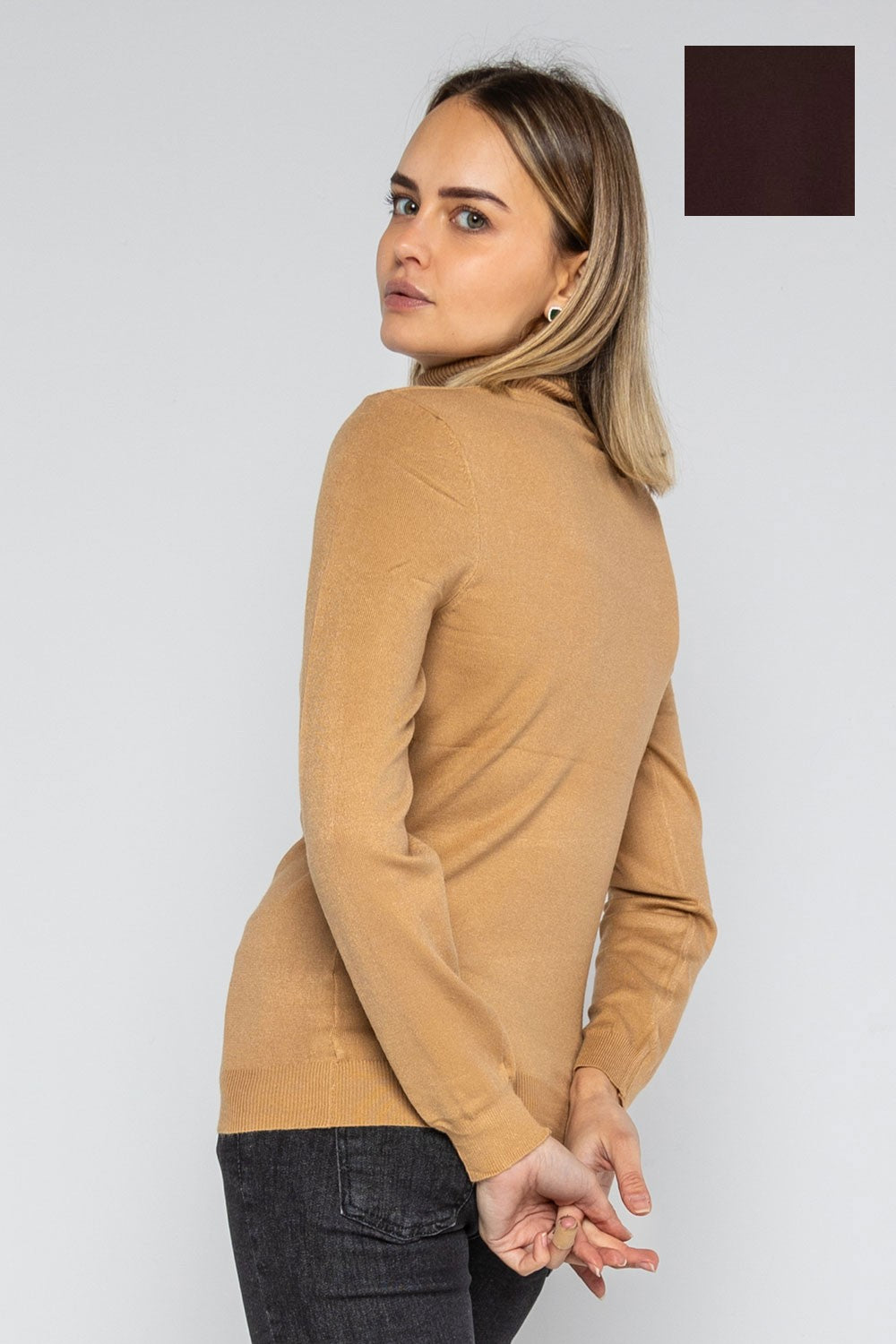 Lokita - dolcevita basic in maglia di viscosa 0090 lok56830 moro