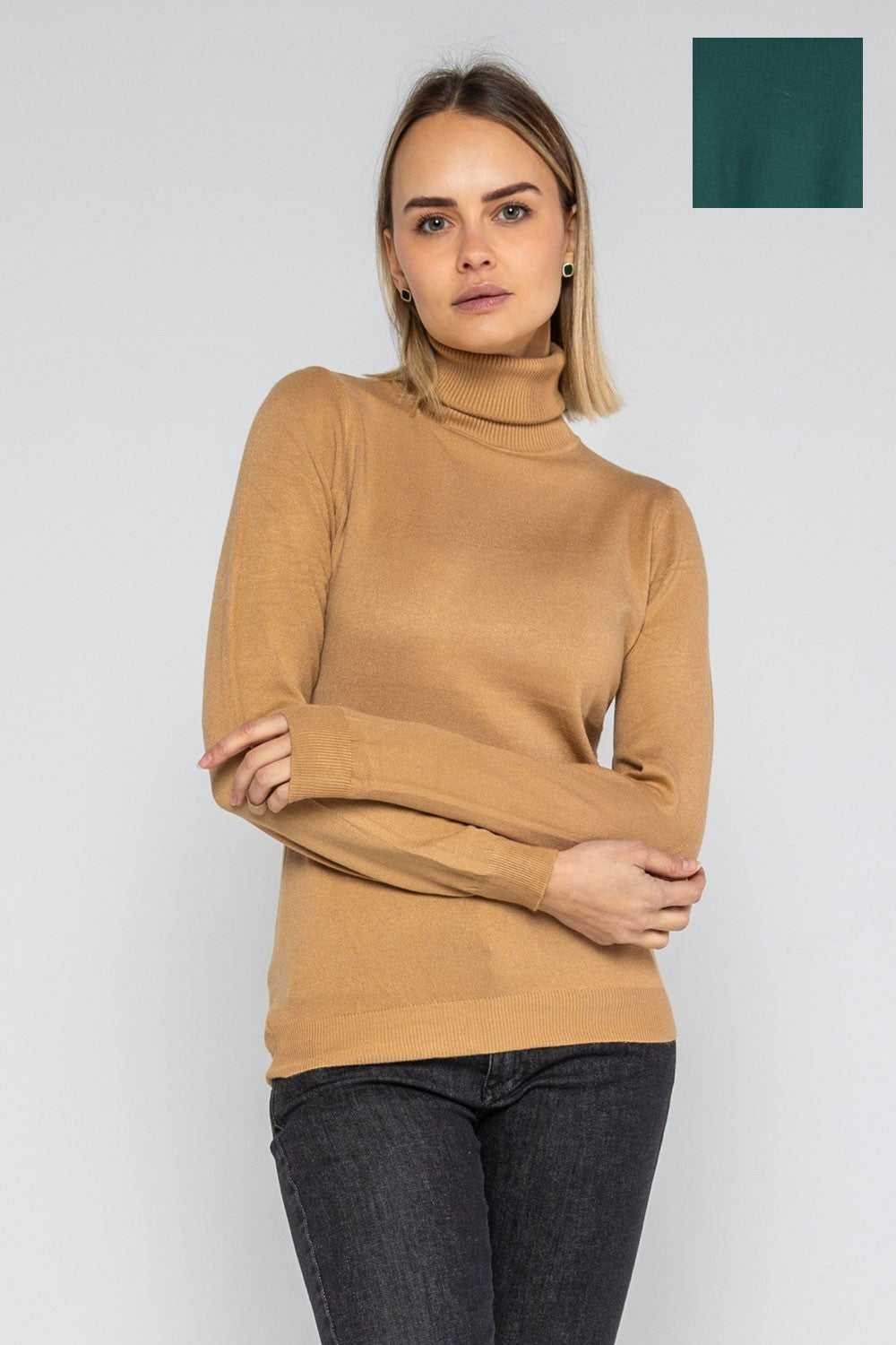 Lokita - dolcevita basic in maglia di viscosa 0090 lok56830 verdone