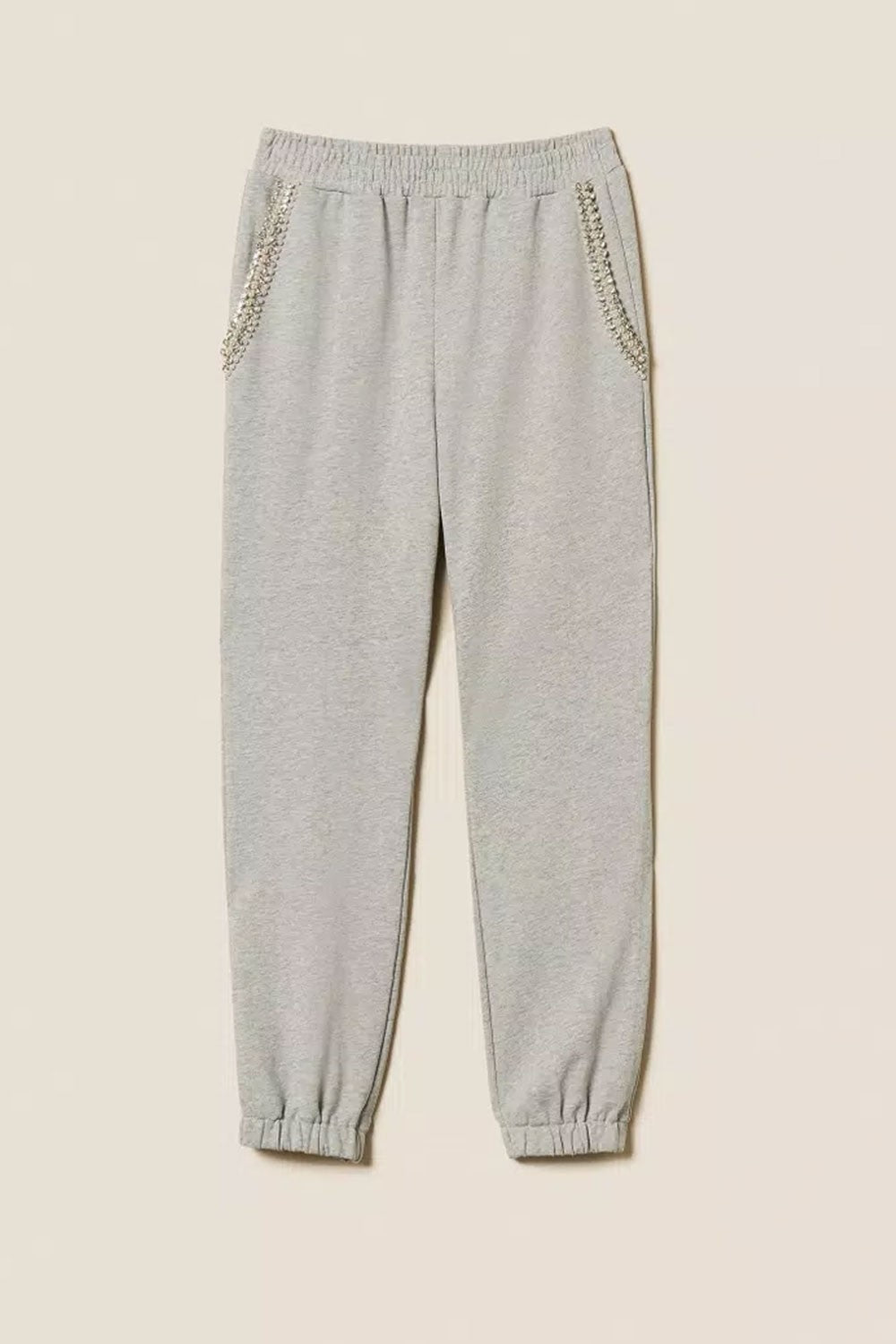 Twinset - pantaloni in felpa con strass e perle 252li2mdd 00082
