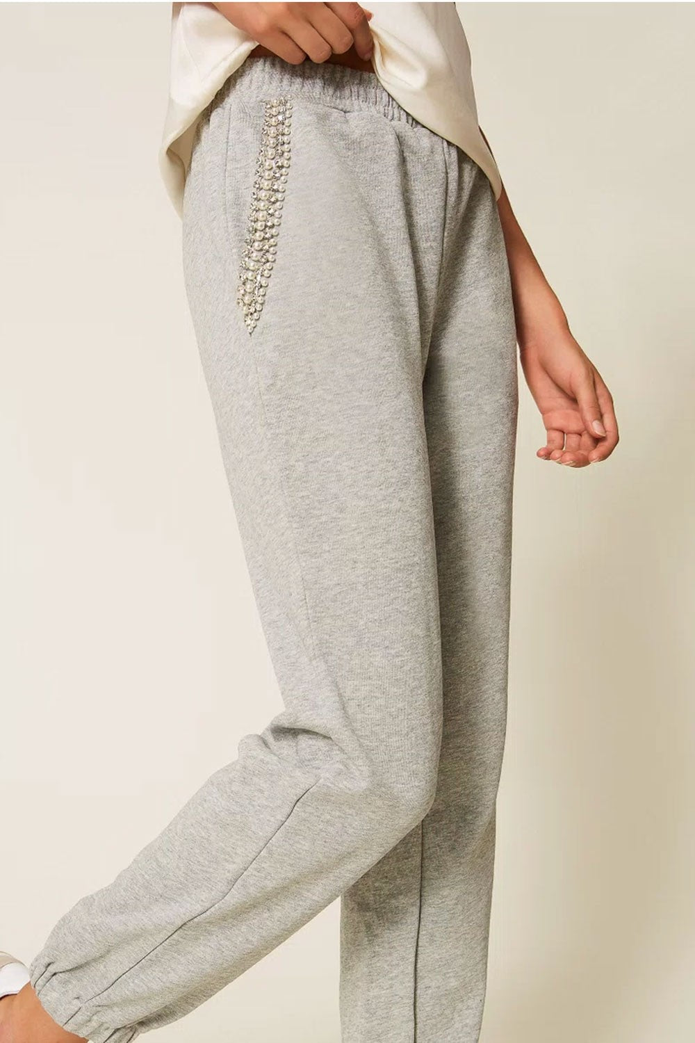 Twinset - pantaloni in felpa con strass e perle 252li2mdd 00082