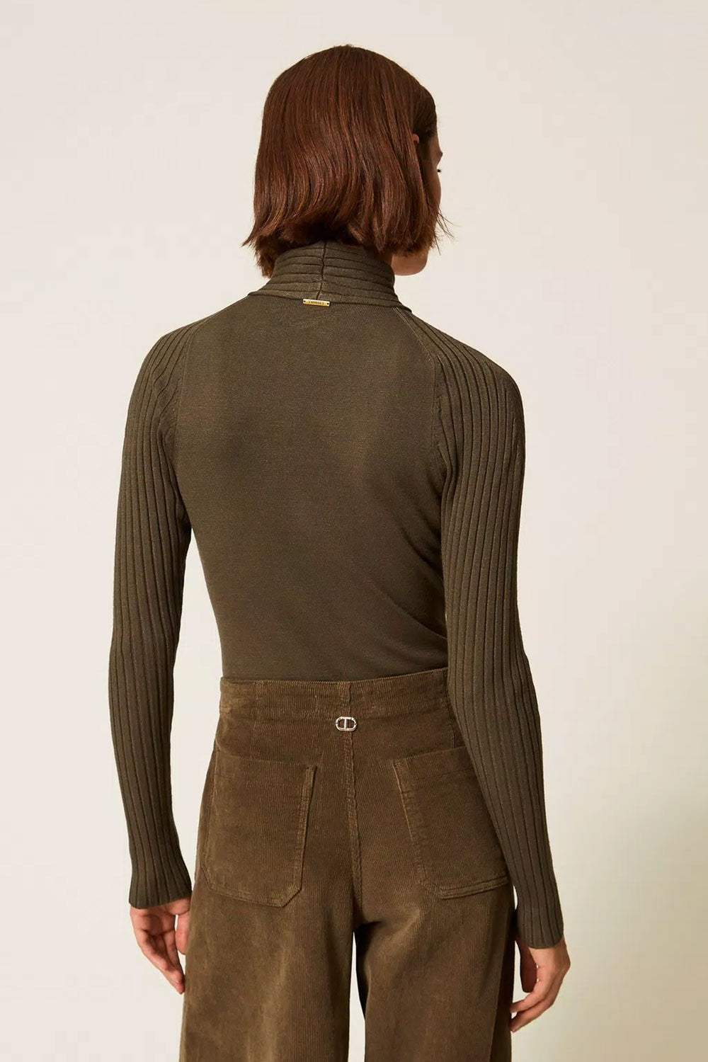Twinset - maglia fitted con cut-out 252li3fdd 12655 green olive