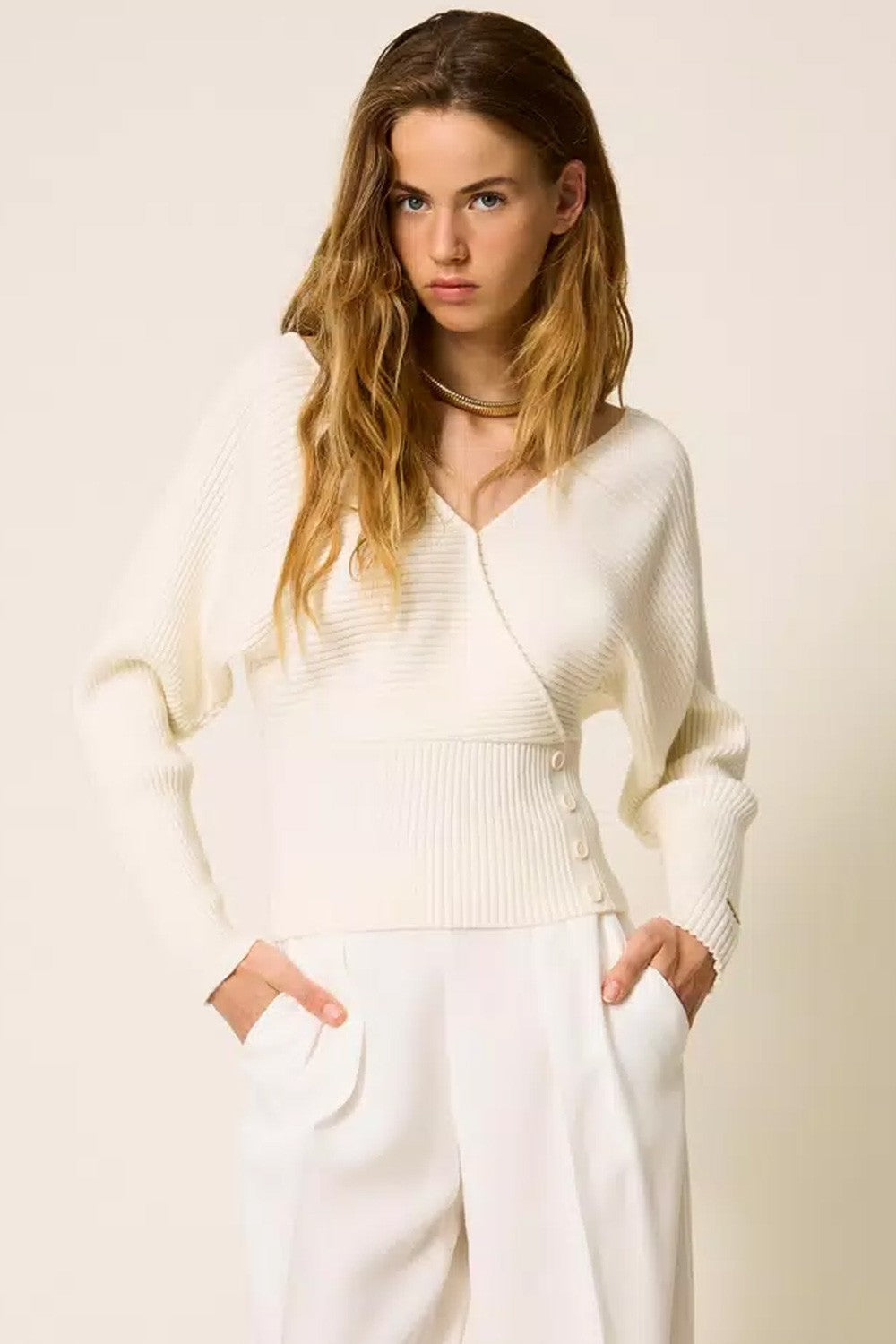 Twinset - maglia con incrocio a costine 252li3qbb 00526