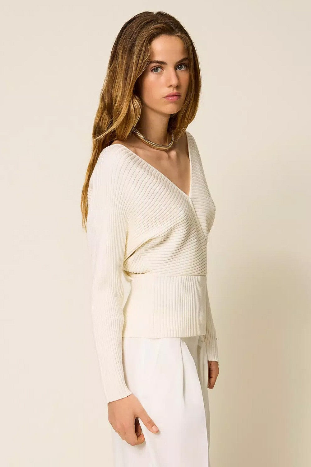 Twinset - maglia con incrocio a costine 252li3qbb 00526