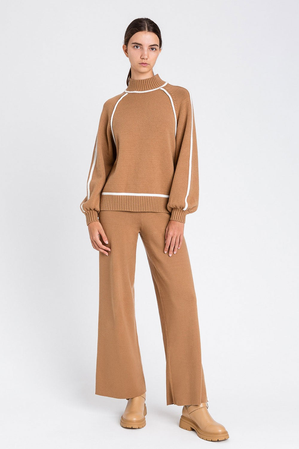 Twinset - pantalone bic. camel/off white 252li3naa 12725