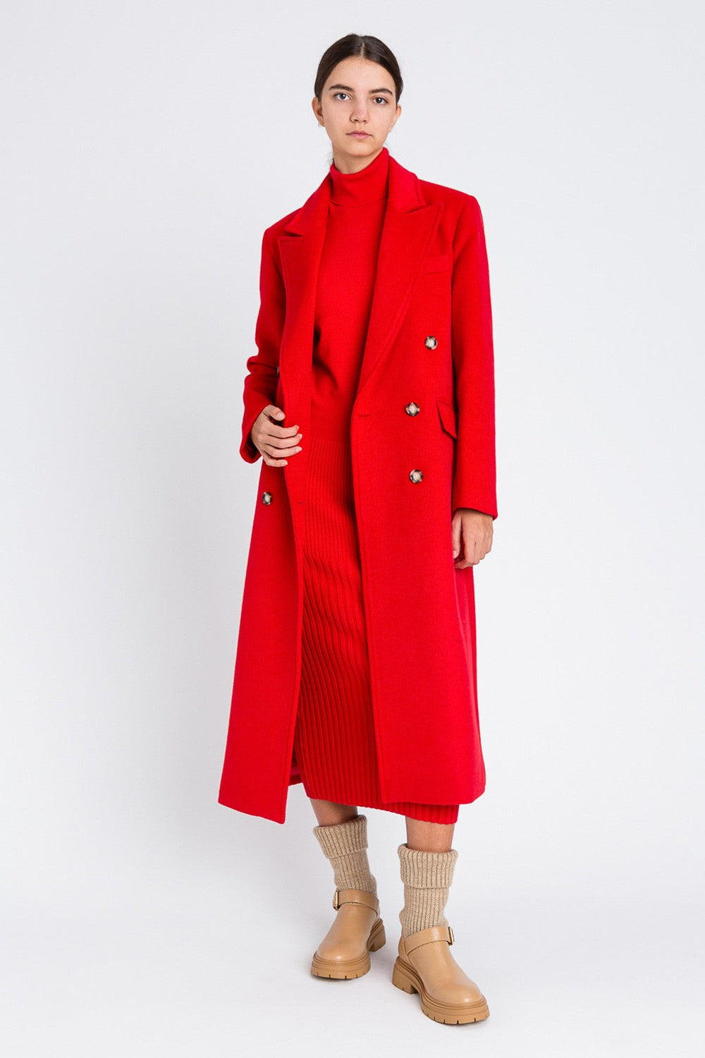 Twinset - cappotto lungo doppiopetto in panno 252li2bbb 12532 red carpet