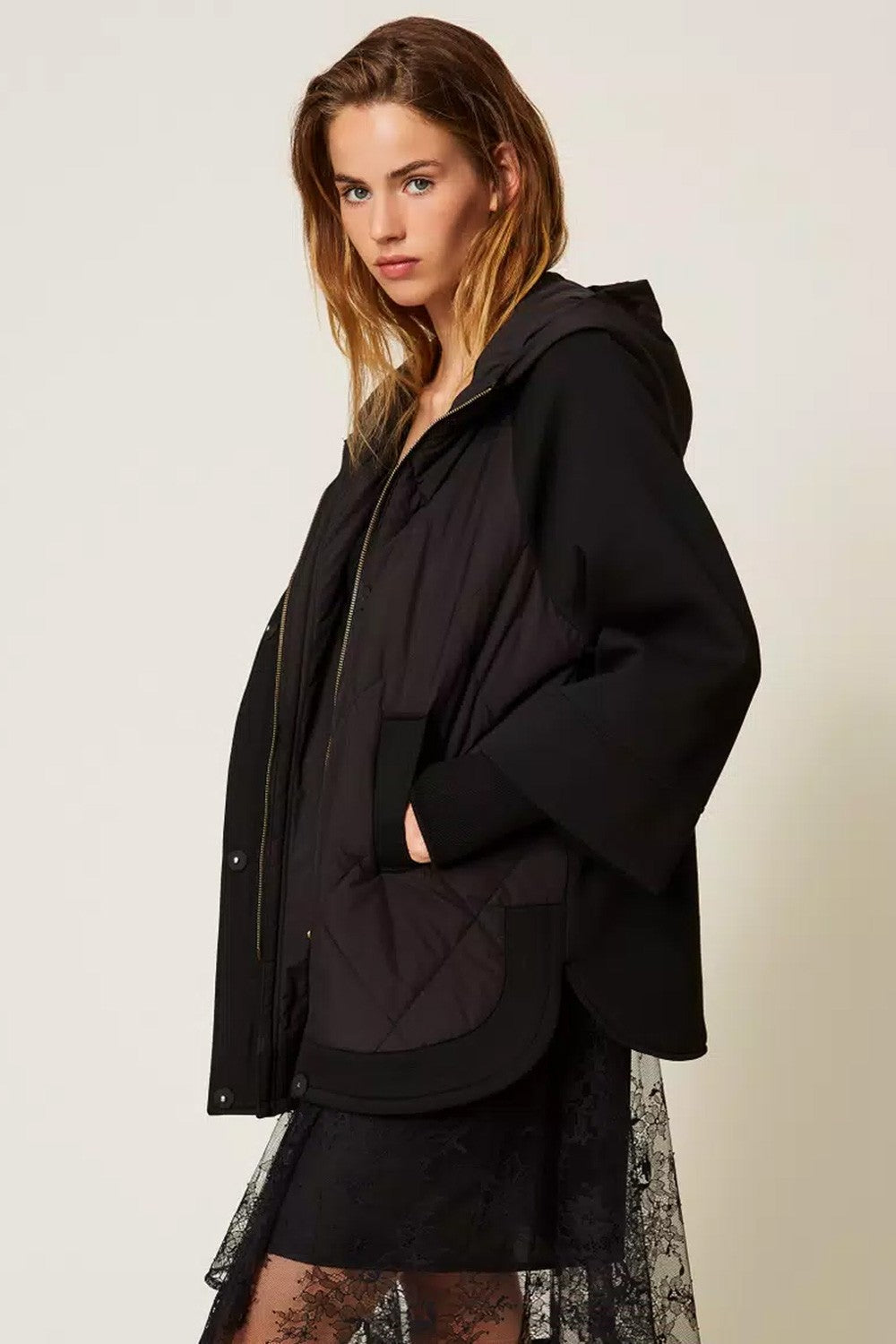 Twinset - caban in tessuto scuba e nylon 252li2caa 00006 nero