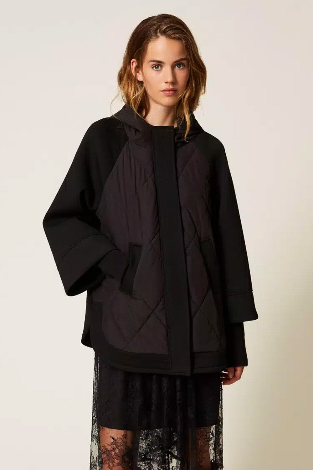 Twinset - caban in tessuto scuba e nylon 252li2caa 00006 nero