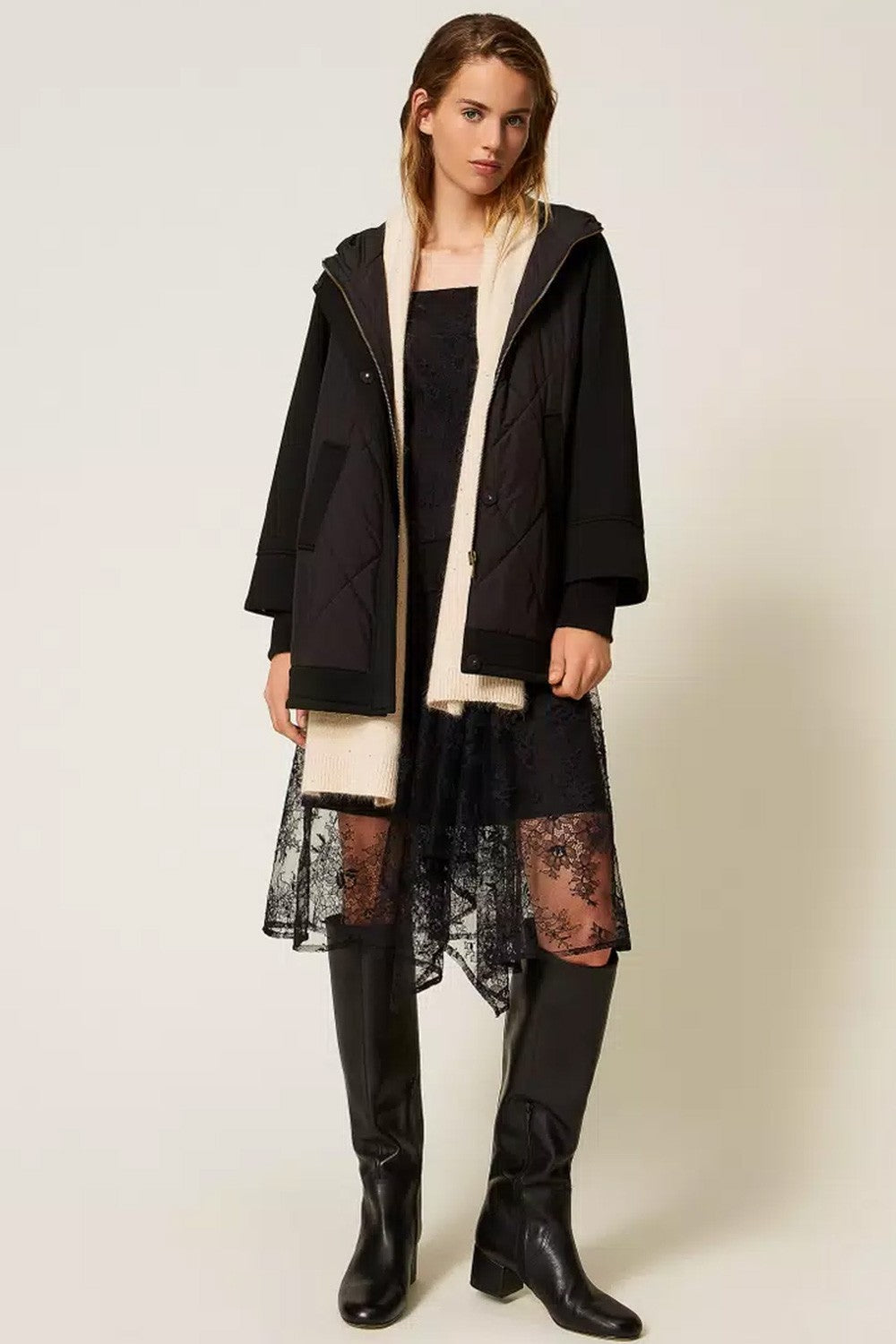 Twinset - caban in tessuto scuba e nylon 252li2caa 00006 nero