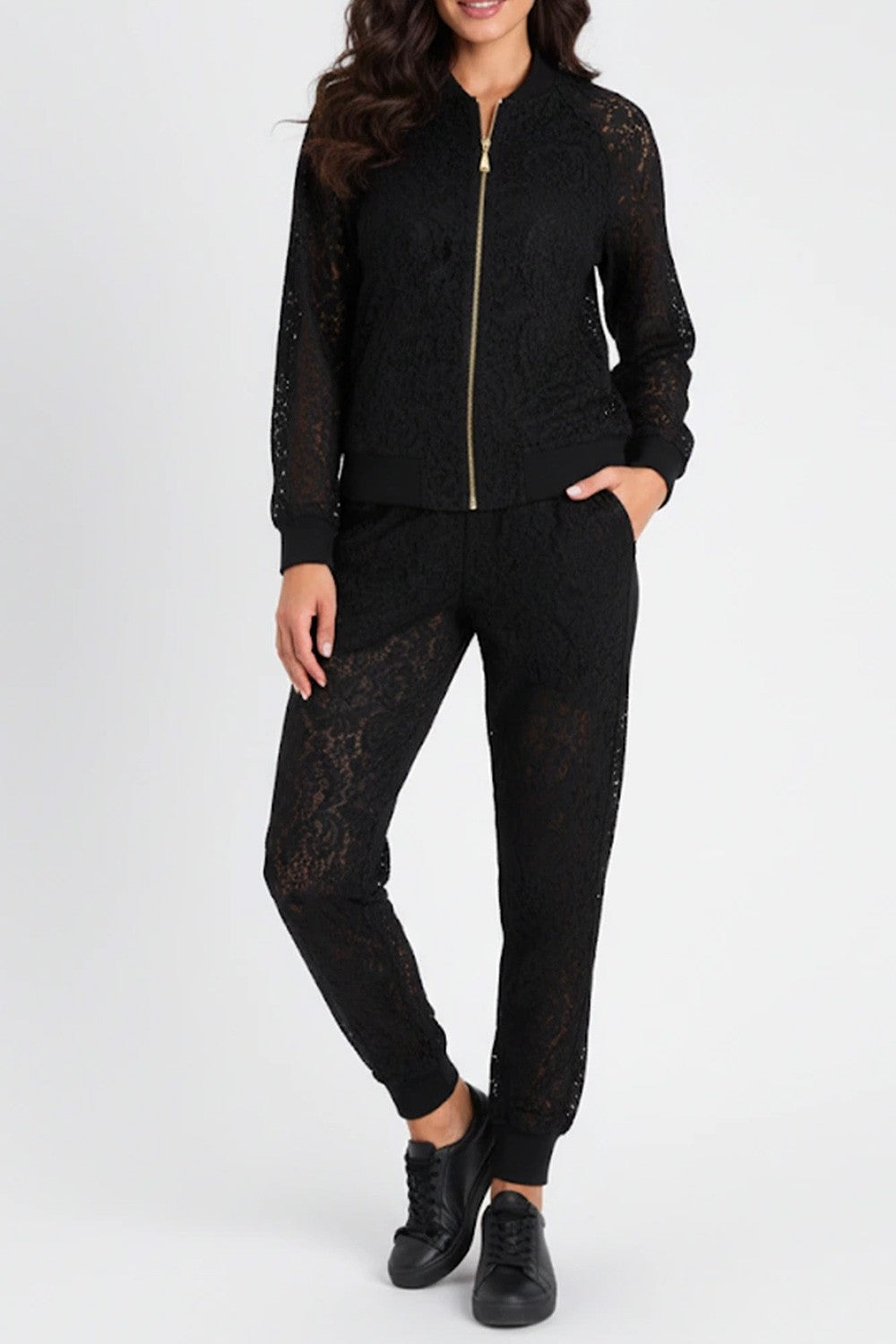 Twinset - felpa in pizzo con zip 252ll2jaa 00006 nero
