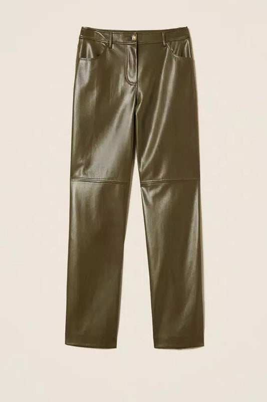Twinset - pantaloni a sigaretta effetto pelle 252li2ebb 12655 green olive