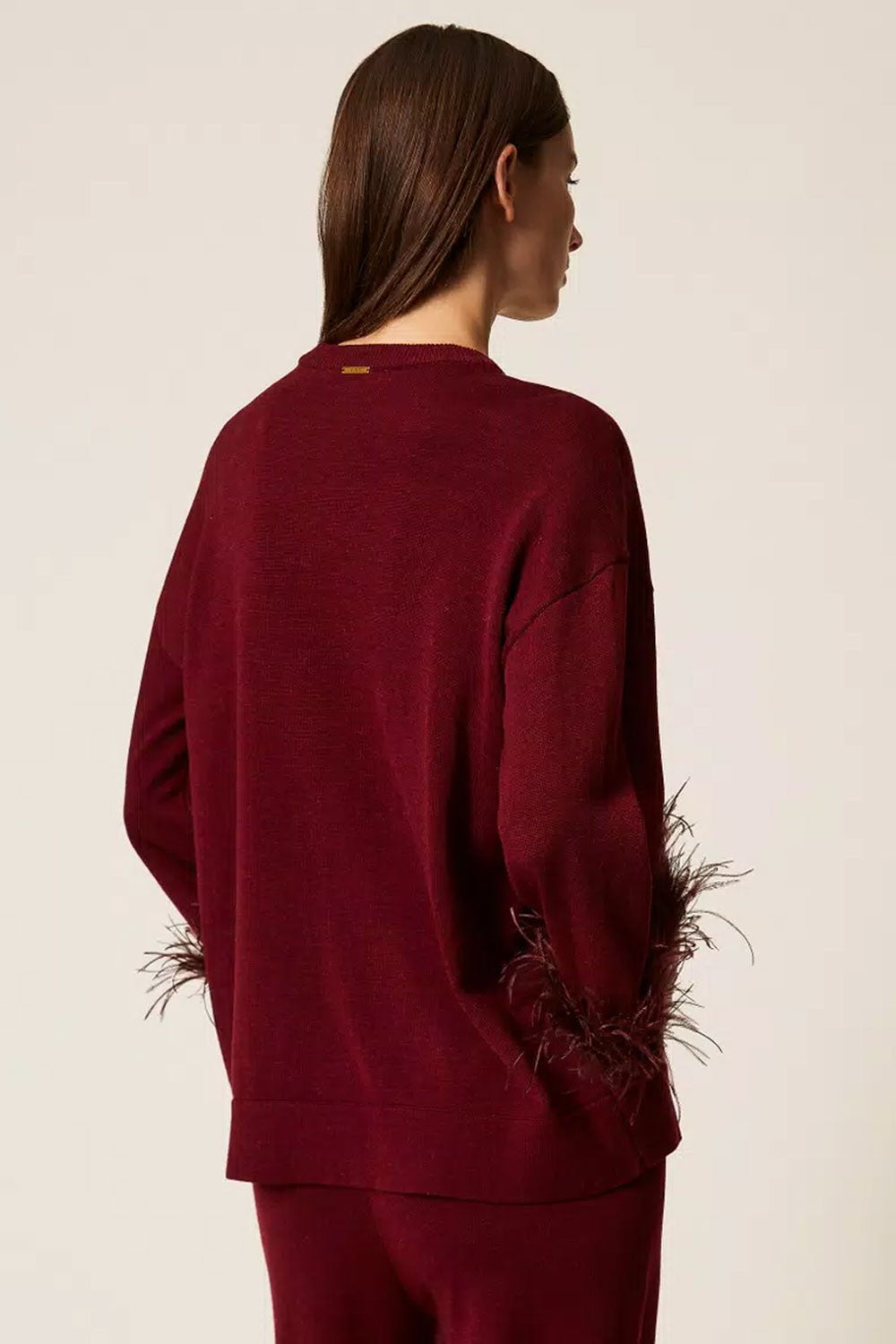 Twinset - maglia in misto lana con piume 252ll3faa 12818 red wine