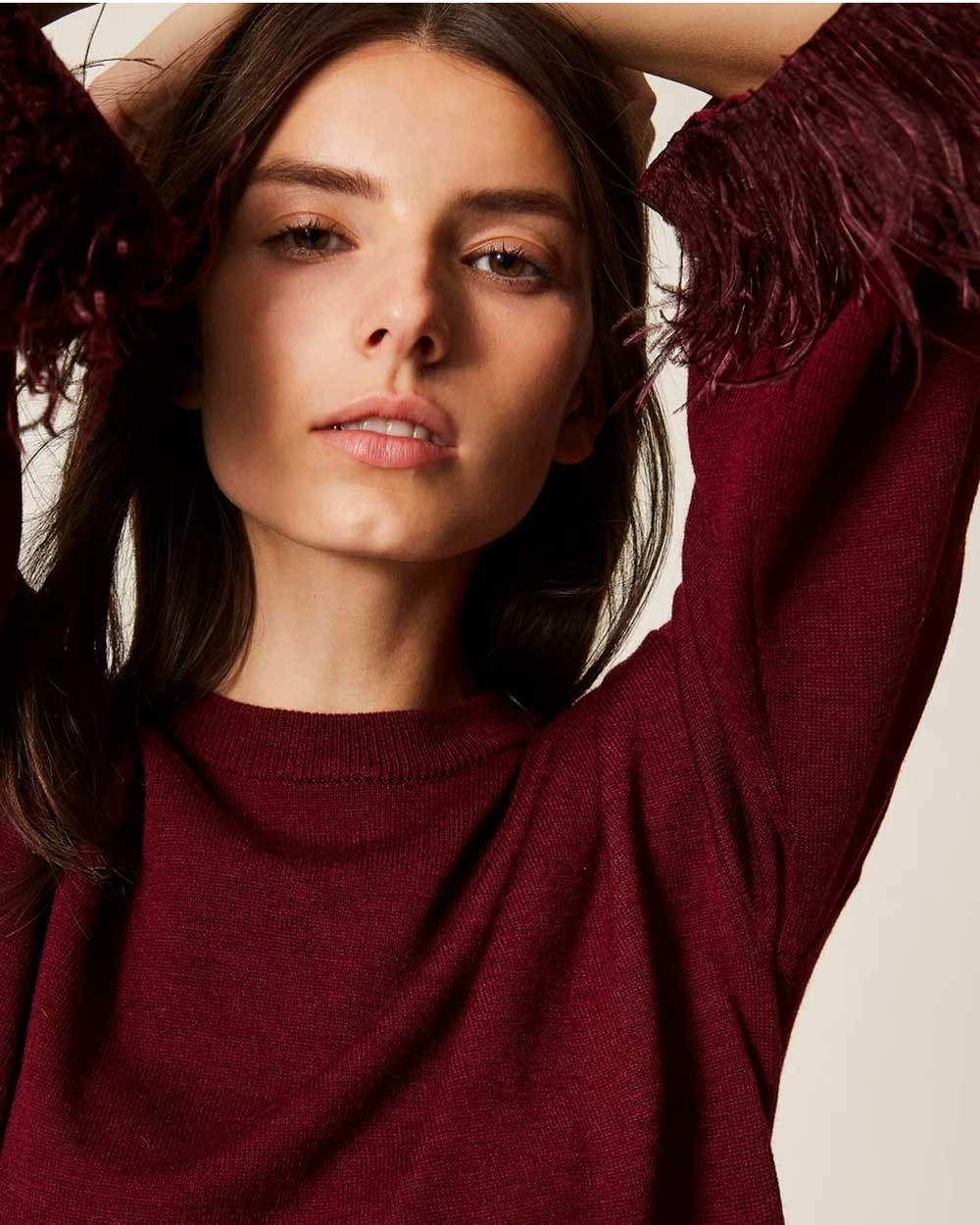 Twinset - maglia in misto lana con piume 252ll3faa 12818 red wine