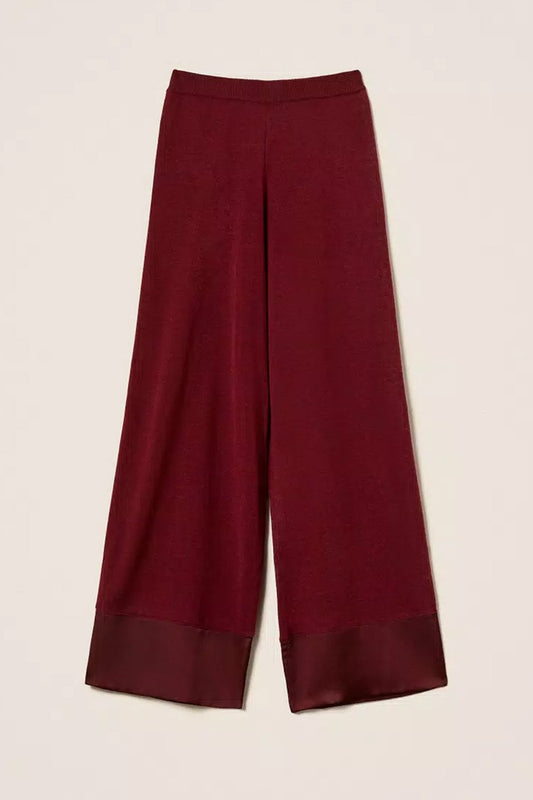 Twinset - pantaloni in misto lana con raso 252ll3fbb 12818 red wine