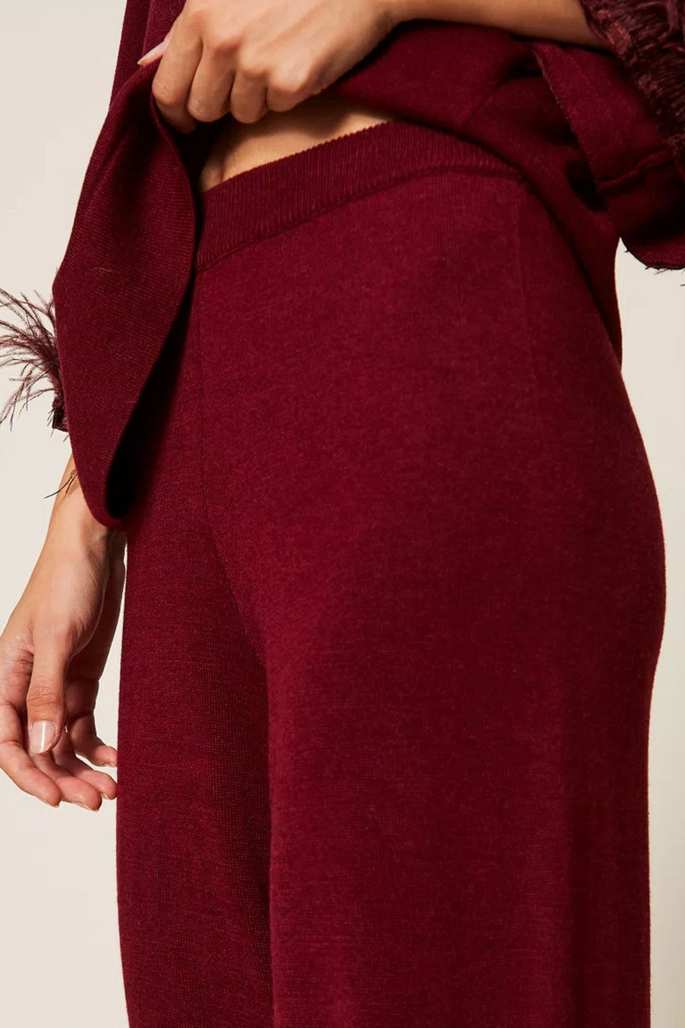 Twinset - pantaloni in misto lana con raso 252ll3fbb 12818 red wine
