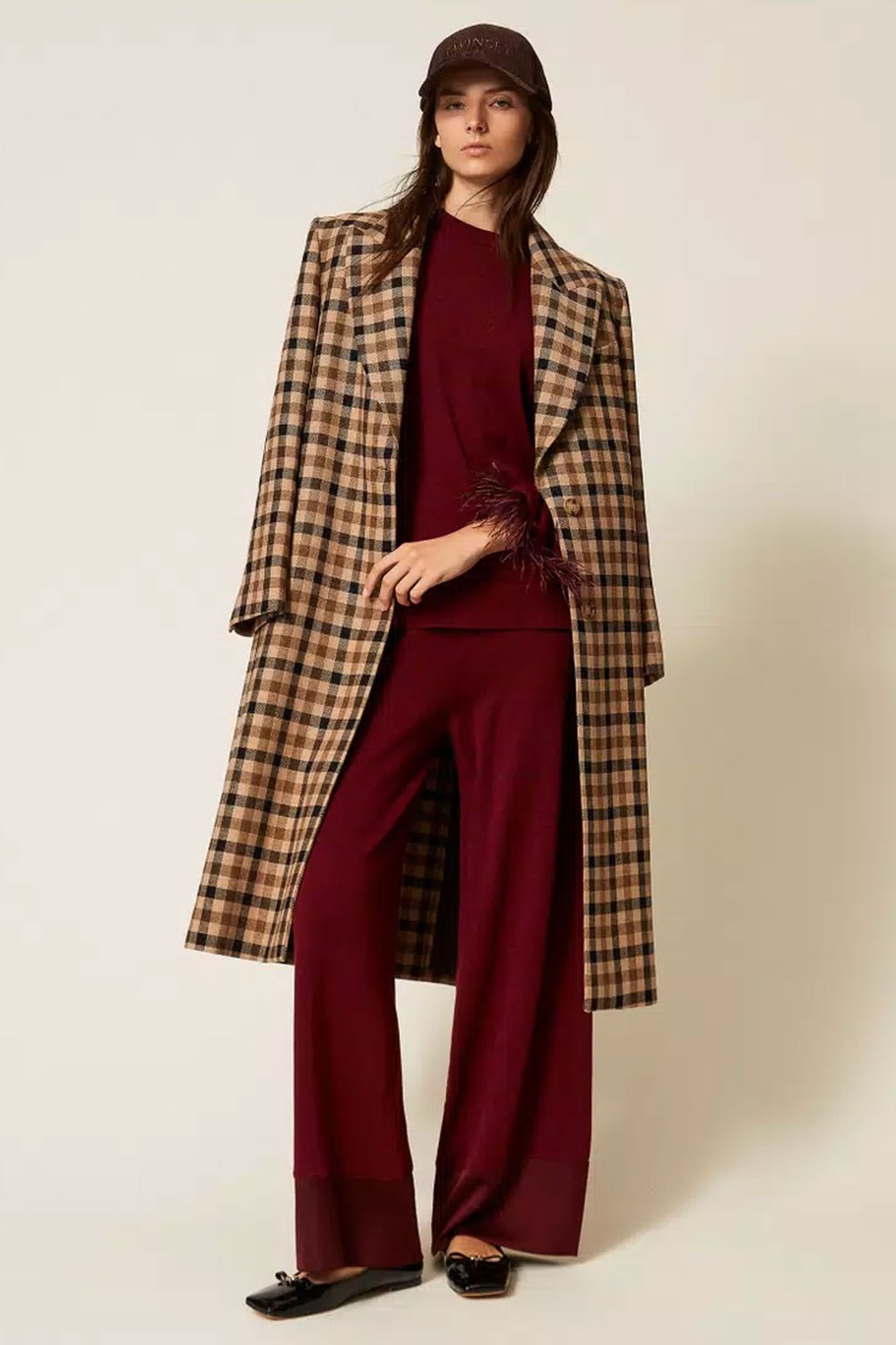 Twinset - pantaloni in misto lana con raso 252ll3fbb 12818 red wine