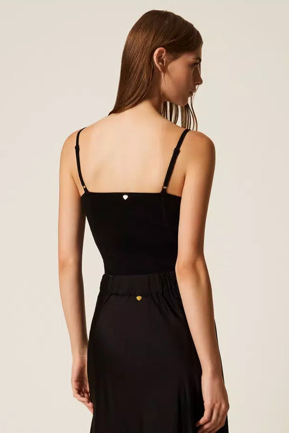 Twinset - top bustier in maglia con pizzo 252ll3raa 00006 nero