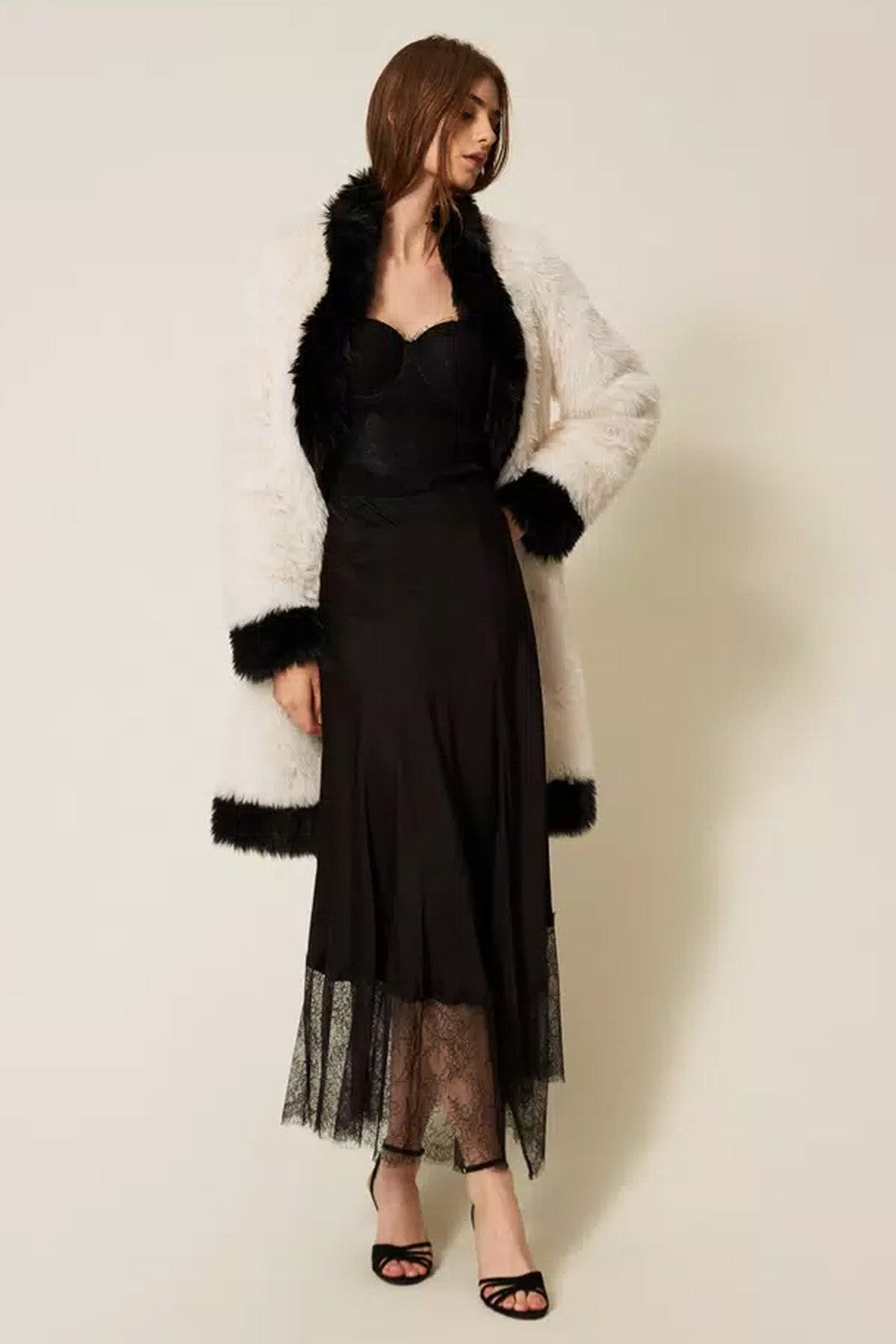 Twinset - top bustier in maglia con pizzo 252ll3raa 00006 nero