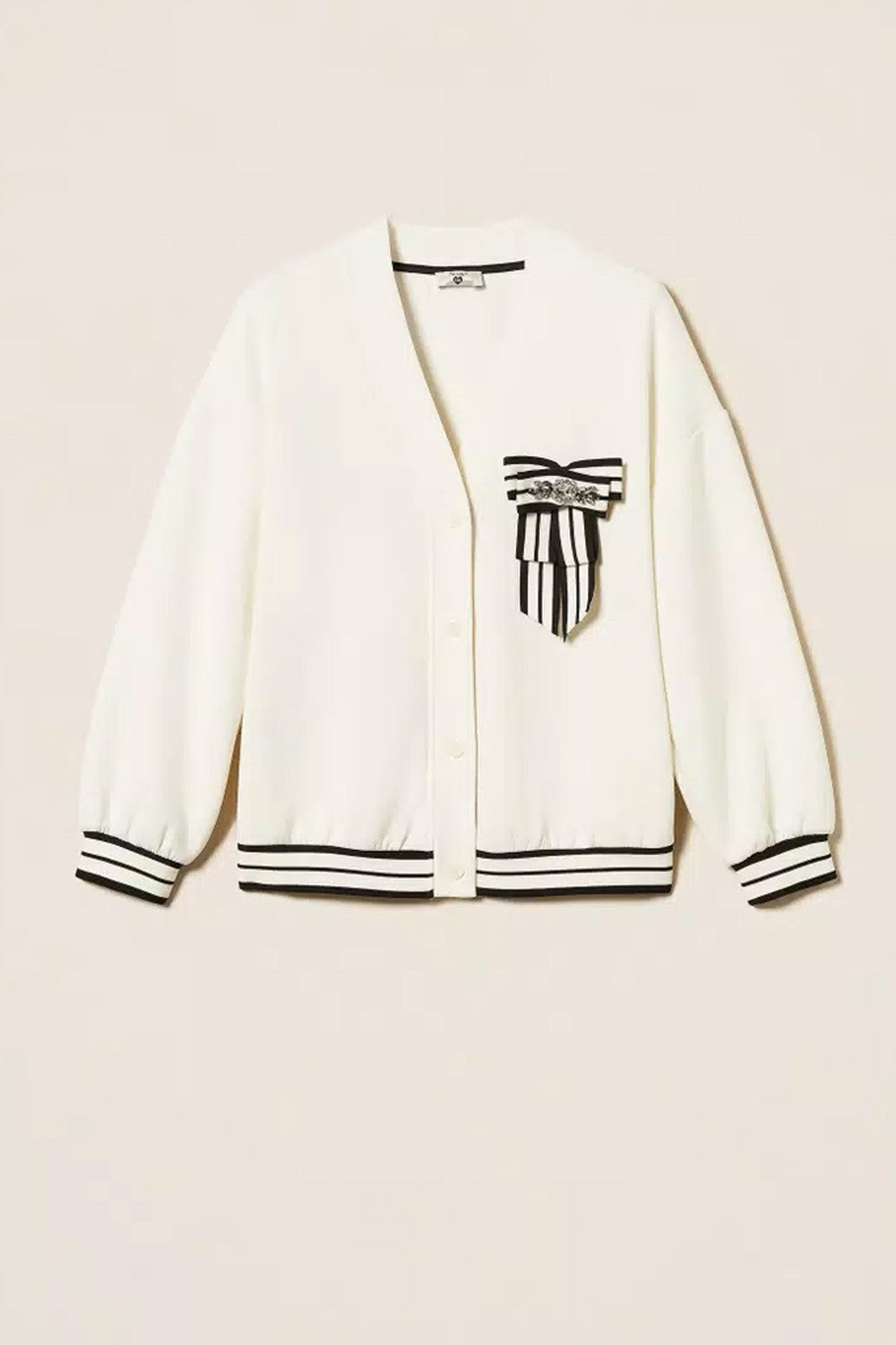 Twinset - cardigan in tessuto scuba con spilla 252ll2gbb 00526 off white