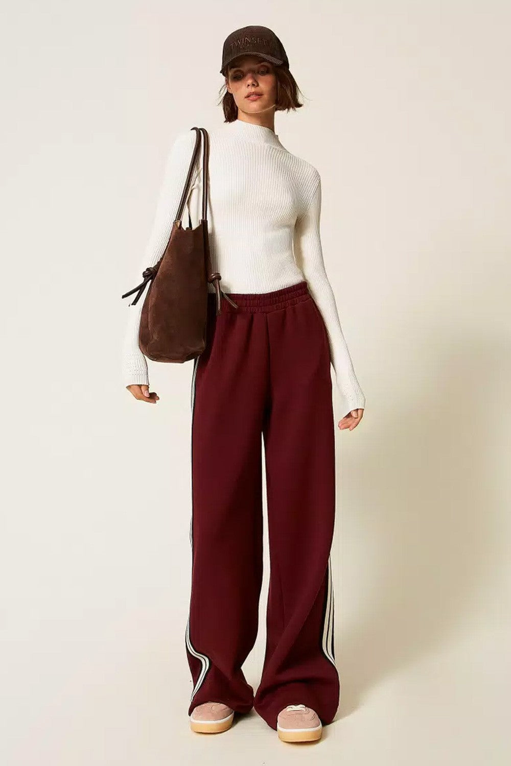 Twinset - pantaloni ampi in tessuto scuba 252ll2gdd 12818 red wine