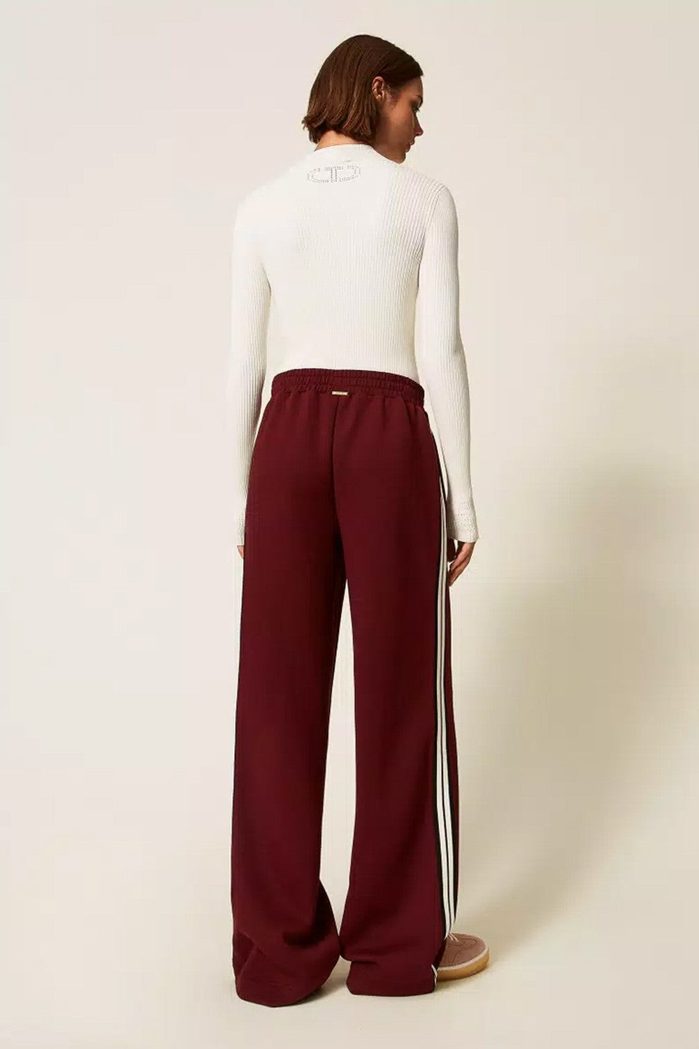 Twinset - pantaloni ampi in tessuto scuba 252ll2gdd 12818 red wine