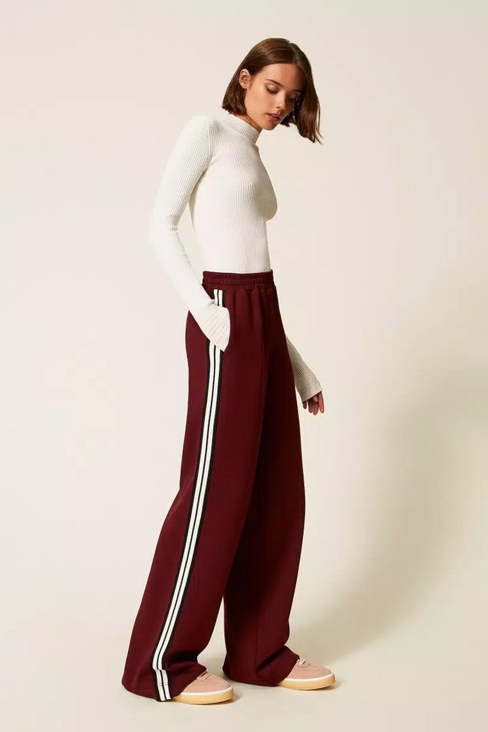 Twinset - pantaloni ampi in tessuto scuba 252ll2gdd 12818 red wine