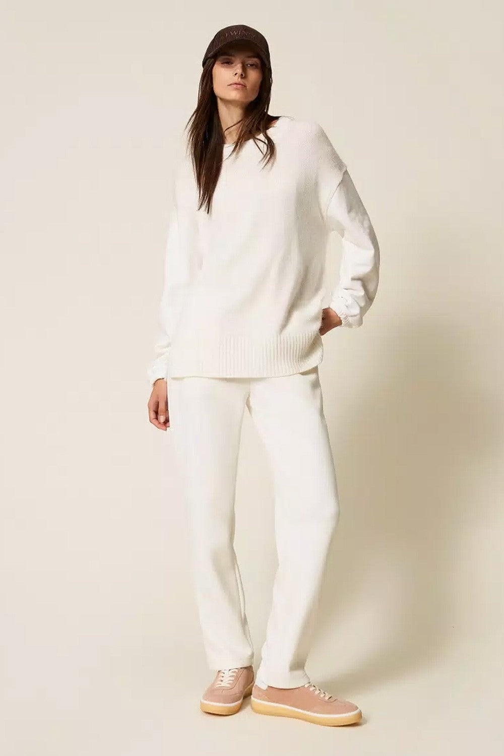 Twinset - pantaloni a sigaretta in tessuto scuba 252ll2gee 00526 off white