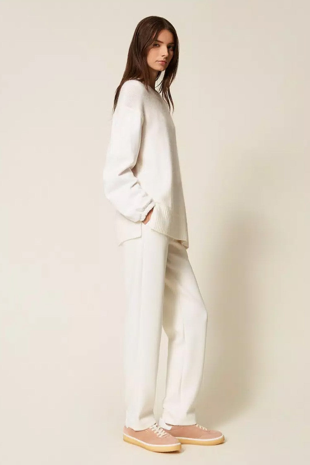 Twinset - pantaloni a sigaretta in tessuto scuba 252ll2gee 00526 off white